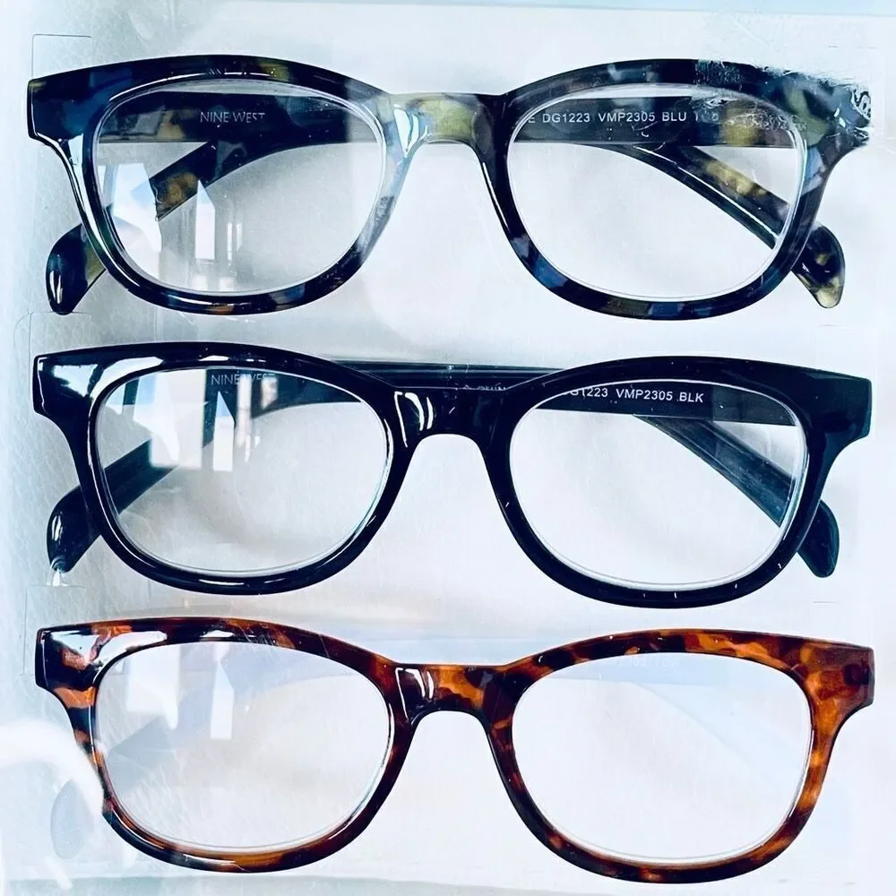 NWT 3 Pack 2.00 Nine West Premium Reading Glasses Brown, Grey & black